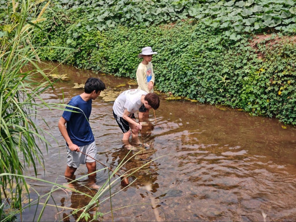 Students visiting an agricultural area in Yunnan to learn how geography influences local livelihoods.